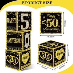 3Pcs 50Th Wedding Anniversary Decorations Boxes, Black Gold Happy 50 Anniversary