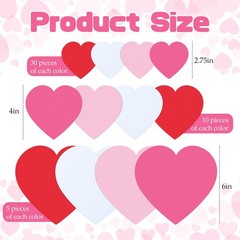 120 Pcs Heart Paper Cutouts Assorted Size Red Rose Pink White Valentines