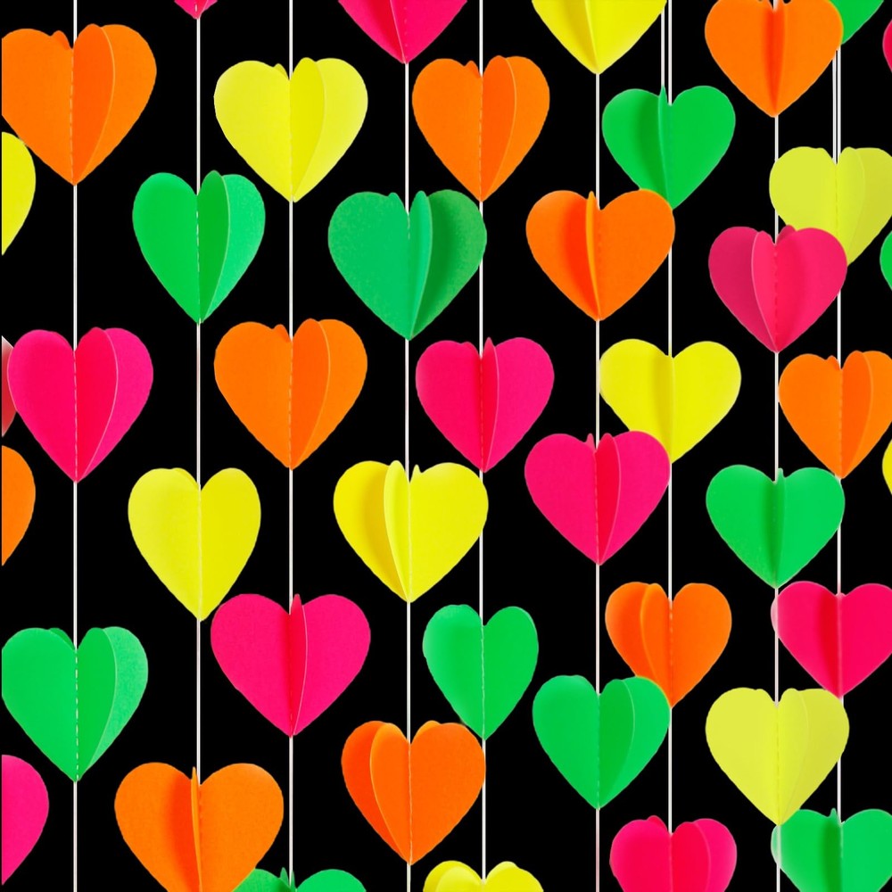 Valentines Day UV Neon Party Decorations Heart-Garland – 39Ft 3D Glow In The …