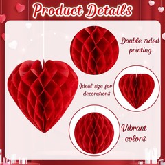 21Pcs Valentines Party Heart Decorations – Red Pink White Purple Paper Honeyc…