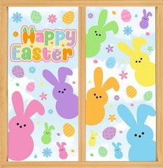 9 Sheets Happy Easter Window Clings Cute Cartoon Bunny Rabbit Egg Floral Window