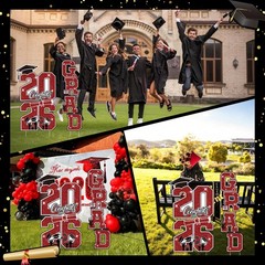 Graduation Yard Sign Class of 2026 Decorations 4pcs Large Size Red and Black