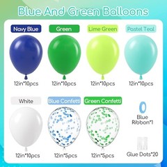60pcs Blue and Green Balloons 12inch, Navy Blue Lime Green Blue Green White