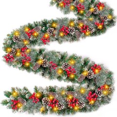 9 Ft Prelit Christmas Garland with Lights 8 Modes Timer 270 Branchs Cedar Snowy