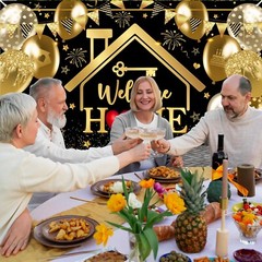 Avezano Welcome Home Banner Black and Gold Welcome Home Decorations Backdrop …