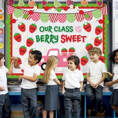 82 PCS Strawberry Bulletin Board Decoration Set Paper Cutout School Classroom