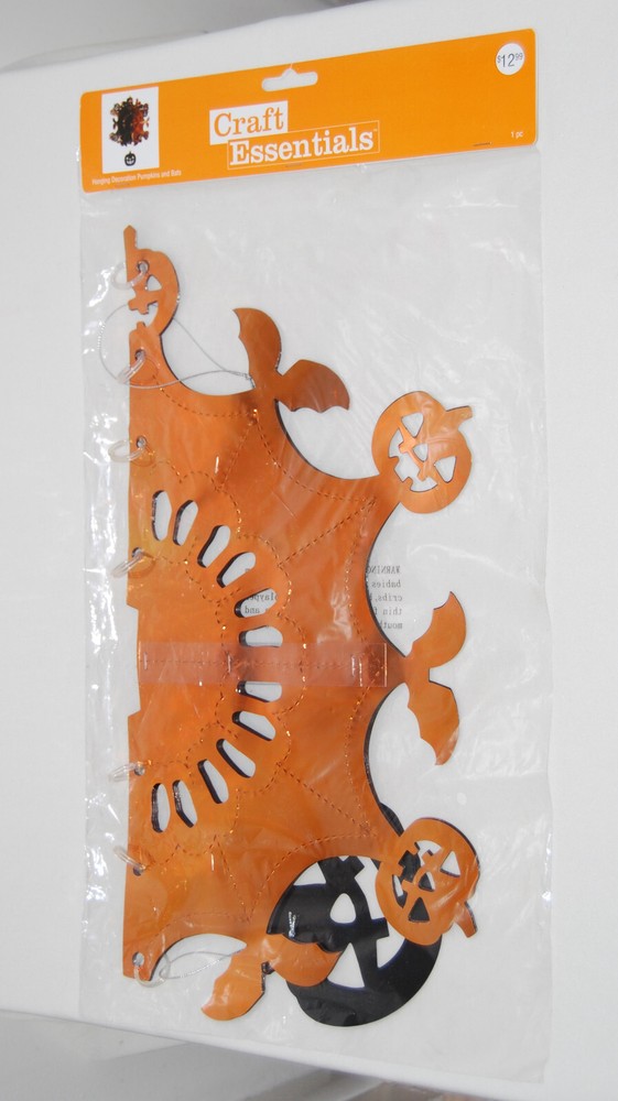 New Craft Essentials Halloween Orange Pumpkin Bat Hanging Decoration 14.5″ Tall