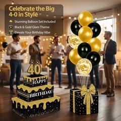 40th Decorations for Men, 29Pcs Photo Booth Prop Set with Freestanding Frame,…