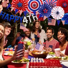 All-in-One July 4th Decorative Set – Paper Fans & Banners for Festive Spirit