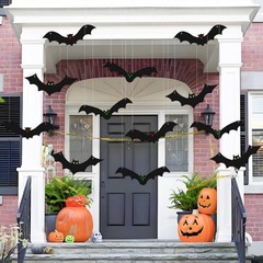 12PCS Halloween Hanging Bat Decorations with Glowing Eyes, Spooky Realistic