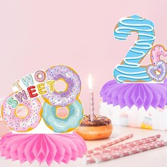 Two Sweet Party Honeycomb Centerpieces 12Pcs Donut 2nd Birthday Party Decorat…