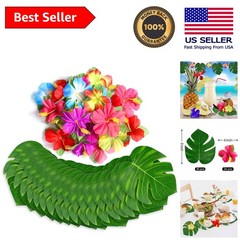 Vibrant 60PC Artificial Hibiscus & Palm Leaves for Tropical Celebration Decor