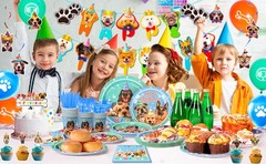 159 Pcs Dog Party Decorations Pet Birthday Tableware Puppy Balloons Plates Cups