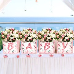 4Pack Baby Shower Centerpieces Pink Flower Boxes Party Arrangement Table Display