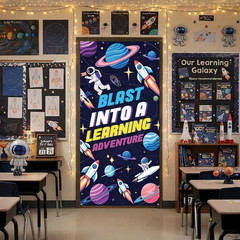 Back to School Door Banner, Blast into a Learning Adventure Decorations | Space
