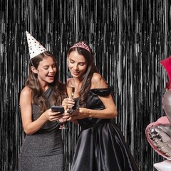 Elegant 2 Pack Black Foil Curtains – Perfect for Birthday & Graduation Parties
