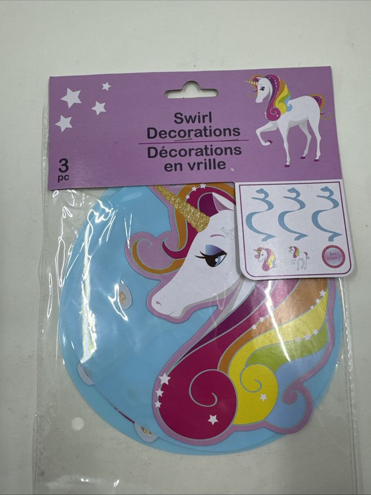 Rainbow Unicorn Hanging Swirl Decorations 3 Count