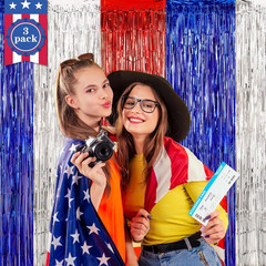 3 Pack Red White Blue Foil Fringe Curtains Party Backdrop Decorations