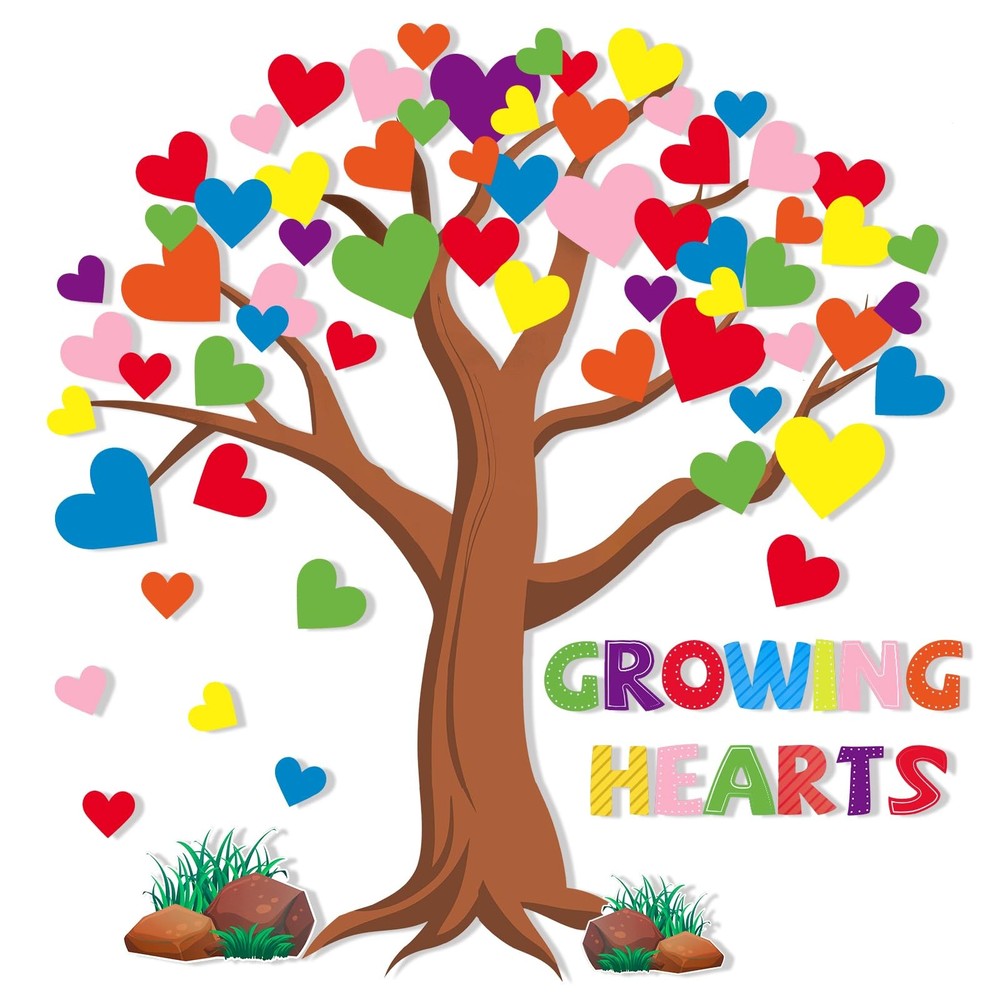 Tree Heart Bulletin Board Decorations, 101Pcs Colorful Growing Hearts Rocks T…