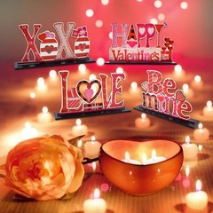 4 PCS Valentines Day Love Wooden Table Sign Tabletop Centerpiece Ornaments