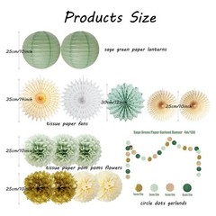 Sage Green Party Decorations Sage Green and Gold Pom Poms Flowers Fans Olive …