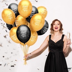 , Black and Gold New Year Balloons 2026 – Pack of 50 | Happy New Year Latex B…
