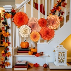 SUNBEAUTY 7 Pack Paper Fans Orange