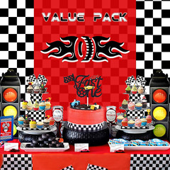 2 Pack Race Car Cupcake Stands Birthday Party Supplies, Two Fast Cars Decoration