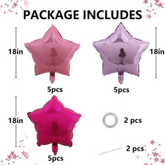 15Pcs 18 Inch Large Pink Purple Star Shape Foil Balloons Big Stars Helium Mylar