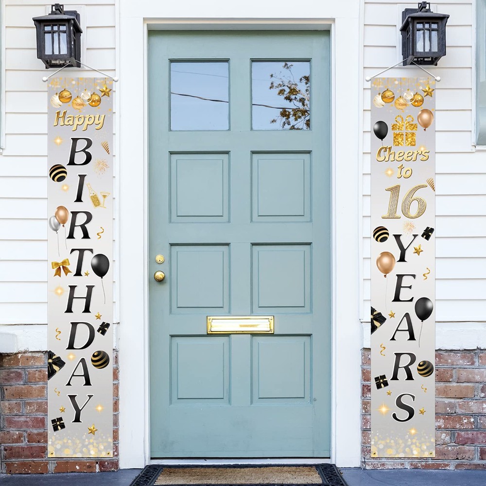 Happy 16th Birthday Porch Sign Door Banner Decor Gray Cheers to 16 Years Old …