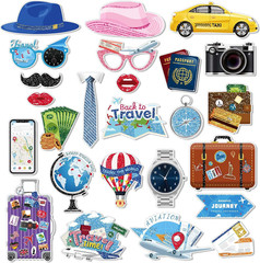 25Pcs Travel Party Photo Booth Props with Stick, Adventure Awaits Selfie Props A