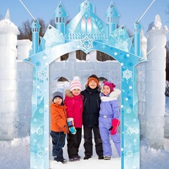Polyester Fabric 104×70inch Winter Snow Castle Party Door Banner Wonderland D…