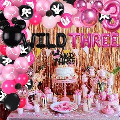 161PCS Minnie 3rd Birthday Party Decorations, Wild Three Balloons, Tableware & G