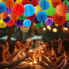 Colorful Decoration Set – 36 Pcs Lanterns, Pompoms, Honeycomb Decorations for…