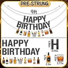 Pre-strung Black Happy Banner Black Glitter Decorations Whiskey Beer Party Ba…