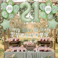 Eucalyptus 21st Party Decorations Happy Banner, Cake Topper, Olive Green Foil…