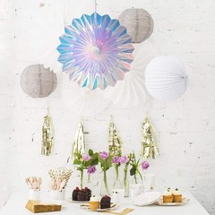 Luminous Iridescent Foil Fans (3 Pieces) – Assorted Sizes & Durable Cardstock Ma