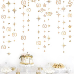 Champagne Gold 60Th Birthday Decorations Number 60 Circle Dot Star Garland Metal