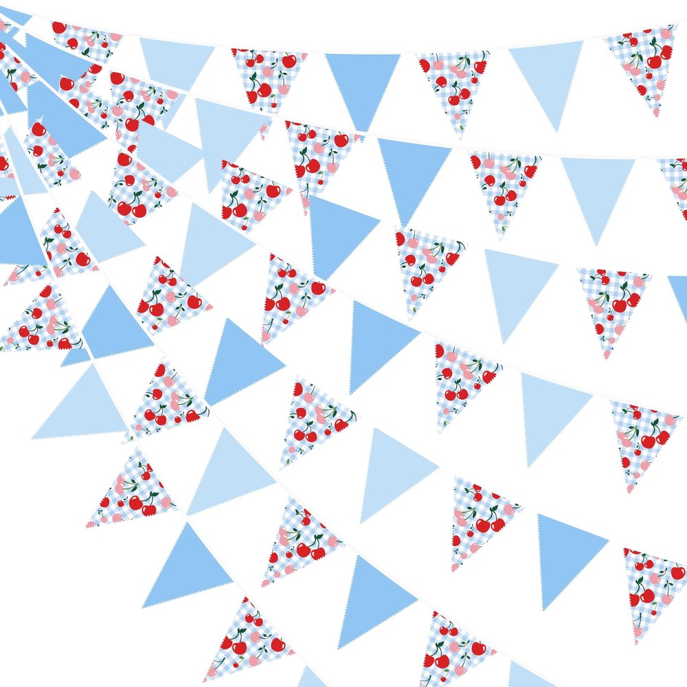 32Ft Blue Gingham Cheery Pennant Banner Fabric Triangle Flag Garland Streamer…