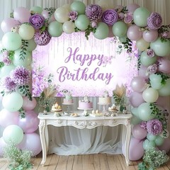 Happy Birthday Backdrop Banner for Girls Women Happy Birthday 6×3.6ft Purple