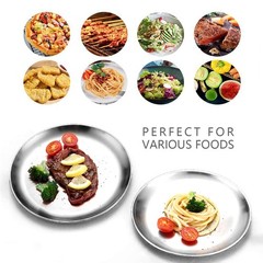 ICSTM Stainless Steel Plates,3Pcs 8Inch Dinner Dishes 8 inches, 3pcs Silver
