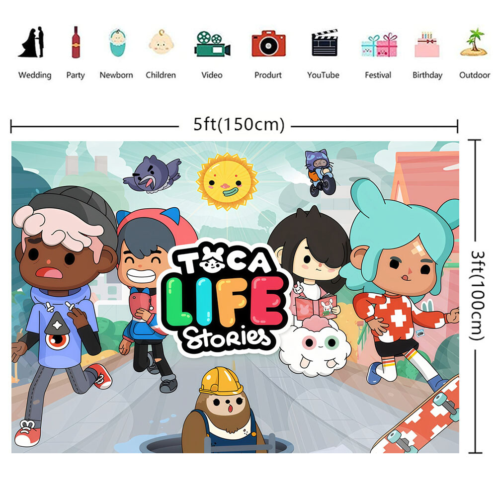 Toca Life World Party Supplies Banner Backdrop Poster Vinyl Birthday Decor