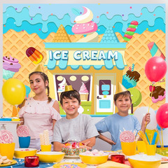 5x3Ft Ice Cream Backdrop Banner Summer Ice Cream Shop Birthday Backdrop for Part