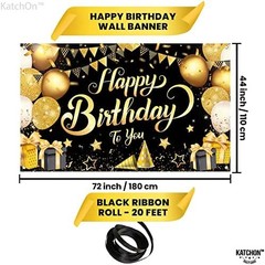 KatchOn, Black and Gold Happy Birthday Banner – XtraLarge 72×44 Inch | Birthd…