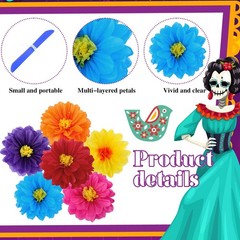 Geyee 36 Pcs Mexican Paper Flowers Colorful Fiesta 6″ 8″ 10″, Classic Color