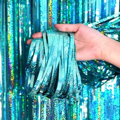 Teal Blue Tinsel Foil Fringe Curtains Ocean Theme Party Decoration Set, 4pc