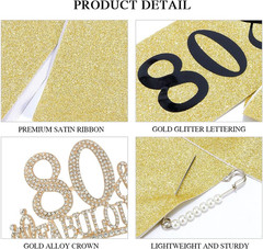 80Th Birthday Decorations for Women – Set of 80 & Fabulous Crown Tiara, Sash