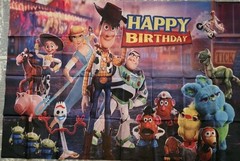 Kids Movie Theme Characters Happy Birthday Banner 58×39 Inch #A16