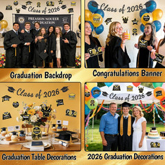 Graduation Decorations 2026, Class of 2026 – Party Supplies Kit with Black and G