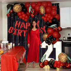 119Pcs Red Cheetah Print Birthday Decorations Balloons Kit, Black Red Cherry Leo